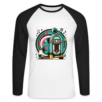Retro Music and Roller Skating Graphics - Unisex Long Sleeve Baseball T-Shirt - white/black - Front - Nik (191cm)