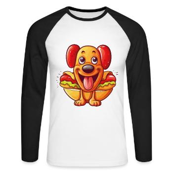 Hot Dog Hund Wurst Fast Food Lecker Lustig Humor - Unisex Baseballshirt langarm - Weiß/Schwarz - Vorne - Nik (191cm)