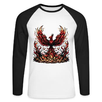 Un phénix majestueux renaissant de ses cendres - T-shirt baseball manches longues Homme - blanc/noir - Devant - Nik (191cm)