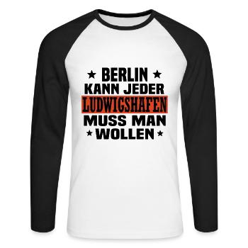 ludwigshafen - Unisex Baseballshirt langarm - Weiß/Schwarz - Vorne - Nik (191cm)