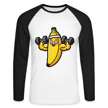 A banana in the middle of a weight training session - Unisex Long Sleeve Baseball T-Shirt - white/black - Front - Nik (191cm)
