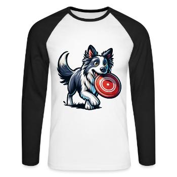 A border collie happily plays with a frisbee - Unisex Long Sleeve Baseball T-Shirt - white/black - Front - Nik (191cm)