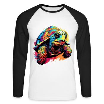 Colorful Turtle Splashes of Paint Splashes - Unisex Long Sleeve Baseball T-Shirt - white/black - Front - Nik (191cm)