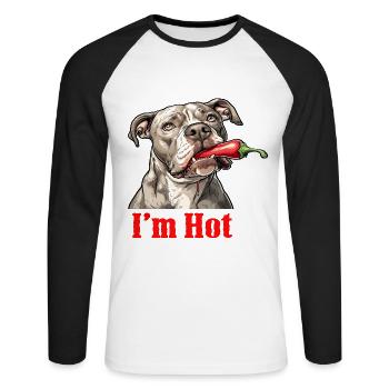 Un pitbull avec un piment fort dans la bouche - T-shirt baseball manches longues Homme - blanc/noir - Devant - Nik (191cm)