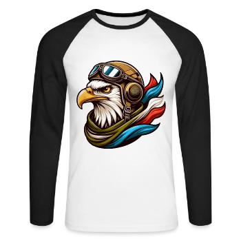 Portrait of an eagle in aviator attire - Unisex Long Sleeve Baseball T-Shirt - white/black - Front - Nik (191cm)