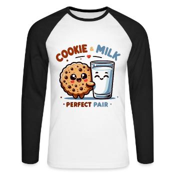 Kekse und ein Glas Milch, das perfekte Duo - Unisex Baseballshirt langarm - Weiß/Schwarz - Vorne - Nik (191cm)