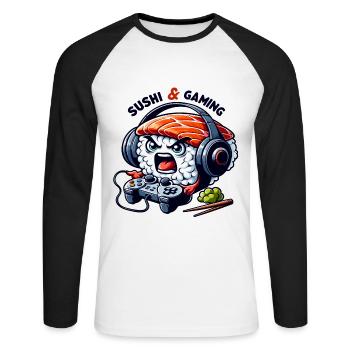 Sushi playing video games - Unisex Long Sleeve Baseball T-Shirt - white/black - Front - Nik (191cm)