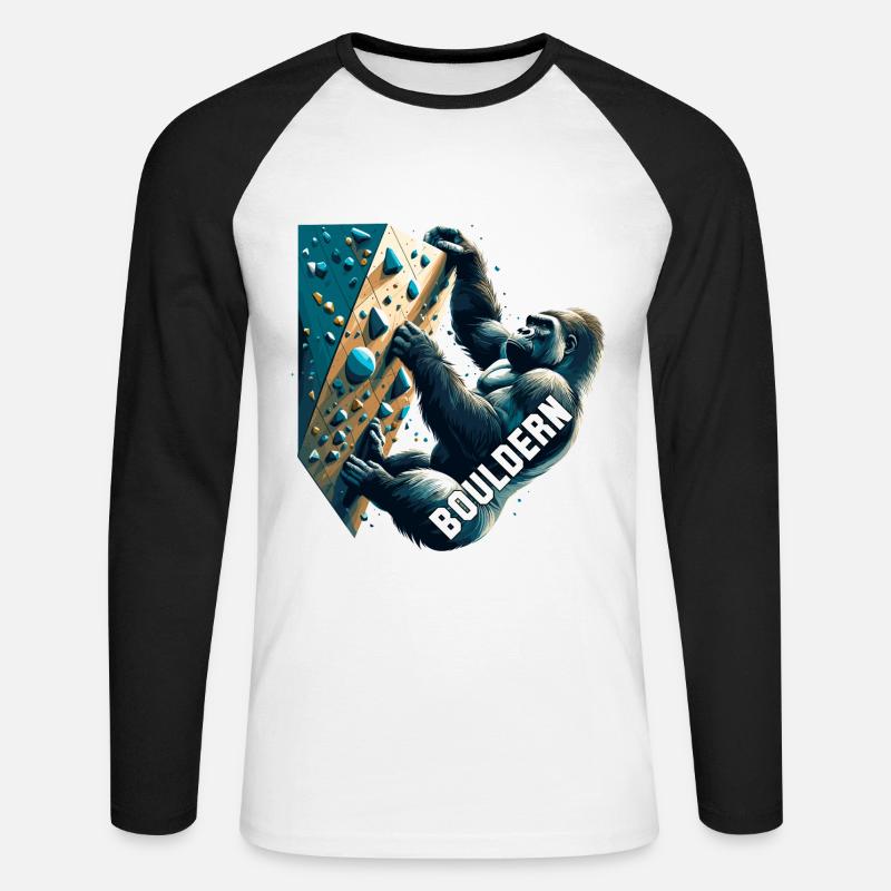 Bouldern Gorilla Geschenk - Unisex Baseballshirt langarm - Weiß/Schwarz