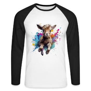 chèvre, cabris qui saute - T-shirt baseball manches longues Homme - blanc/noir - Devant - Nik (191cm)