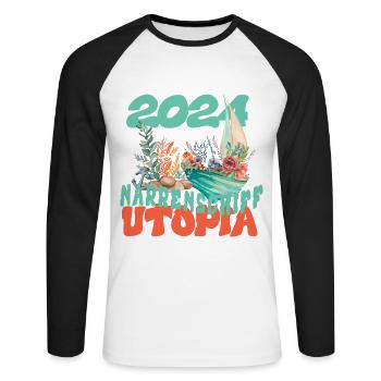 Ship of Fools Utopia in 2024 - Unisex Long Sleeve Baseball T-Shirt - white/black - Front - Nik (191cm)