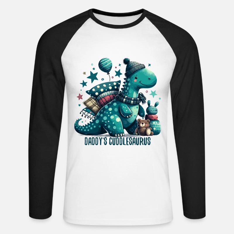 Daddy's Cuddlesaurus Cuddle Dinosaur Gift - Unisex Long Sleeve Baseball T-Shirt - white/black
