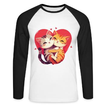 Katzen Liebe Umarmung Kuscheln Herz Süß Niedlich - Unisex Baseballshirt langarm - Weiß/Schwarz - Vorne - Nik (191cm)