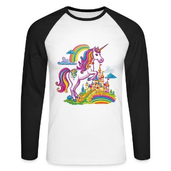Einhorn Regenbogen Schloss Bunt Magie Fantasie - Unisex Baseballshirt langarm - Weiß/Schwarz - Vorne - Nik (191cm)