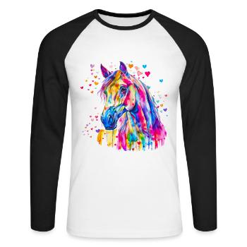 Cheval coloré - T-shirt baseball manches longues Homme - blanc/noir - Devant - Nik (191cm)