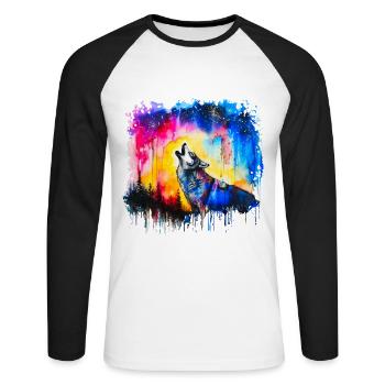 Wolf Aquarell - Unisex Baseballshirt langarm - Weiß/Schwarz - Vorne - Nik (191cm)