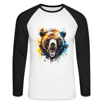 Grizzly, ours, bear - T-shirt baseball manches longues Homme - blanc/noir - Devant - Nik (191cm)