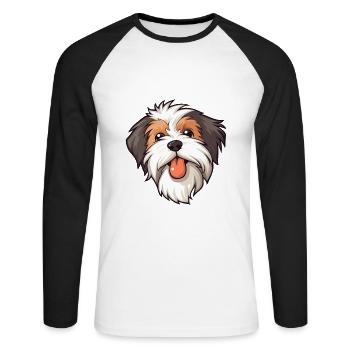 Biewer Terrier Dog Breed Watercolor Cartoon Kawaii - Unisex Long Sleeve Baseball T-Shirt - white/black - Front - Nik (191cm)
