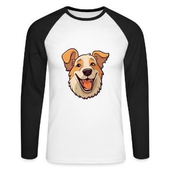 Chinook chien race aquarelle dessin animé Kawaii Clipar - T-shirt baseball manches longues Homme - blanc/noir - Devant - Nik (191cm)