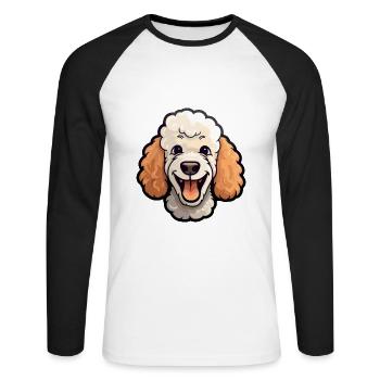 Caniche chien race aquarelle dessin animé Kawaii Clipart - T-shirt baseball manches longues Homme - blanc/noir - Devant - Nik (191cm)