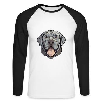 Mastiff napolitain chien race aquarelle dessin animé Ka - T-shirt baseball manches longues Homme - blanc/noir - Devant - Nik (191cm)