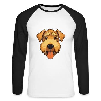 Welsh Terrier chien race aquarelle dessin animé Kawaii - T-shirt baseball manches longues Homme - blanc/noir - Devant - Nik (191cm)
