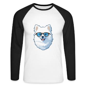 American Eskimo Dog Breed Watercolor Cartoon Kawai - Unisex Long Sleeve Baseball T-Shirt - white/black - Front - Nik (191cm)