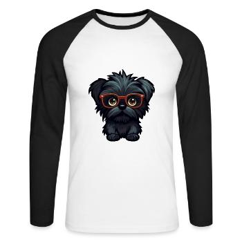 Affenpinscher chien race aquarelle dessin animé kawaii - T-shirt baseball manches longues Homme - blanc/noir - Devant - Nik (191cm)