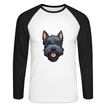 Scottish Terrier Dog Breed Watercolor Cartoon Kawa - Unisex Long Sleeve Baseball T-Shirt - white/black - Front - Nik (191cm)