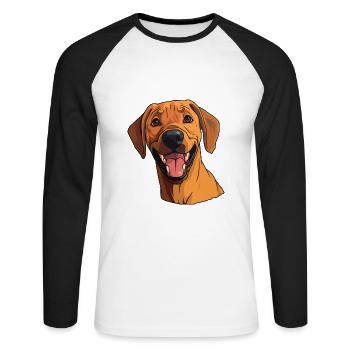 Rhodesian Ridgeback chien race aquarelle dessin animé K - T-shirt baseball manches longues Homme - blanc/noir - Devant - Nik (191cm)