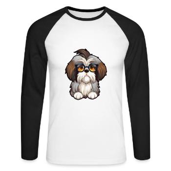 Shih Tzu chien race aquarelle dessin animé Kawaii verre - T-shirt baseball manches longues Homme - blanc/noir - Devant - Nik (191cm)