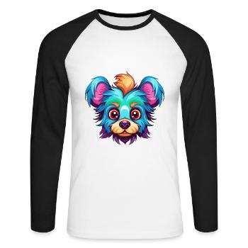Jouet russe chien race aquarelle dessin animé Kawaii Co - T-shirt baseball manches longues Homme - blanc/noir - Devant - Nik (191cm)