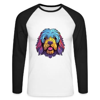 Labradoodle chien race aquarelle dessin animé Kawaii Co - T-shirt baseball manches longues Homme - blanc/noir - Devant - Nik (191cm)