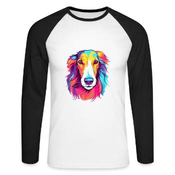 Barzoï chien race aquarelle dessin animé kawaii colorfu - T-shirt baseball manches longues Homme - blanc/noir - Devant - Nik (191cm)