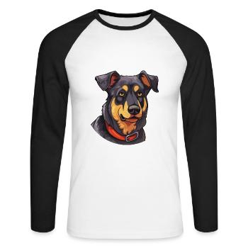 Beauceron chien race aquarelle dessin animé Kawaii Colo - T-shirt baseball manches longues Homme - blanc/noir - Devant - Nik (191cm)