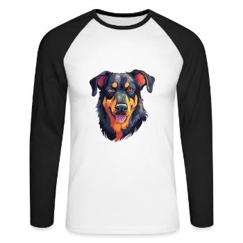 Beauceron chien race aquarelle dessin animé Kawaii Colo - T-shirt baseball manches longues Homme - blanc/noir - Devant - Nik (191cm)