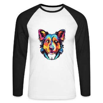 Austrailian Shepard Hunderasse Aquarell Karikatur K - Unisex Baseballshirt langarm - Weiß/Schwarz - Vorne - Nik (191cm)