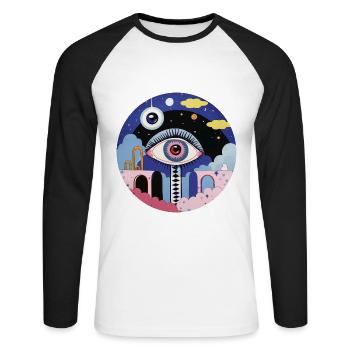 Psychedelic Eye - Unisex Long Sleeve Baseball T-Shirt - white/black - Front - Nik (191cm)