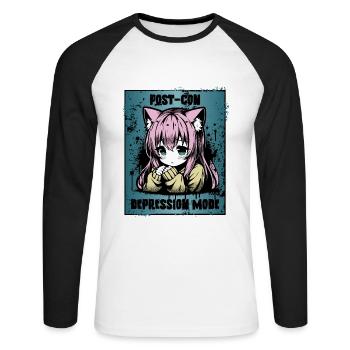 Anime Manga Girl // Post-Con Depression // AS003 - Unisex Long Sleeve Baseball T-Shirt - white/black - Front - Nik (191cm)