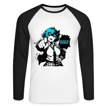 Anime Manga // Girl Calls BAKA ! AS015 - T-shirt baseball manches longues Homme - blanc/noir - Devant - Nik (191cm)