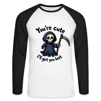 Süßer Sensenmann - Du bist süß - Unisex Baseballshirt langarm - Weiß/Schwarz - Vorne - Nik (191cm)