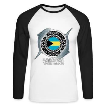 Tiger Beach, Bahamas - T-shirt baseball manches longues Homme - blanc/noir - Devant - Nik (191cm)