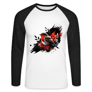 Colorful Watercolor Robin - Unisex Long Sleeve Baseball T-Shirt - white/black - Front - Nik (191cm)