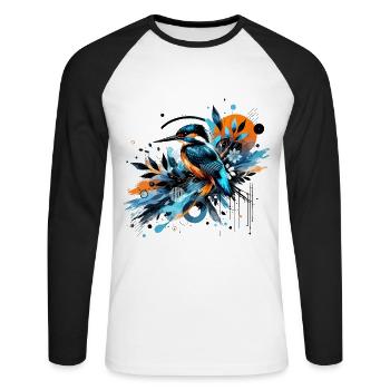 Eisvogel, buntes Aquarell, Vogel - Unisex Baseballshirt langarm - Weiß/Schwarz - Vorne - Nik (191cm)