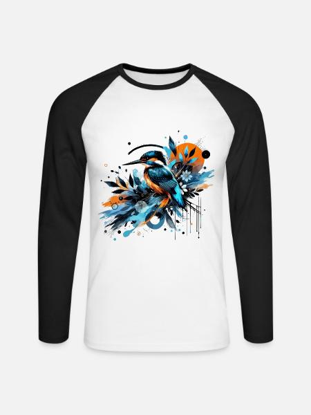 Eisvogel, buntes Aquarell, Vogel - Unisex Baseballshirt langarm - Weiß/Schwarz