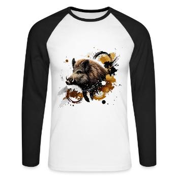 Wildschwein, buntes Aquarell - Unisex Baseballshirt langarm - Weiß/Schwarz - Vorne - Nik (191cm)