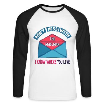 Lustiger Spruch für Postboten - Unisex Baseballshirt langarm - Weiß/Schwarz - Vorne - Nik (191cm)