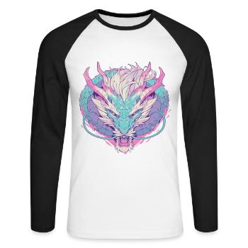 Dragon head in pop art style pastel colors - Unisex Long Sleeve Baseball T-Shirt - white/black - Front - Nik (191cm)