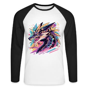 Colorful illustration of a stylized dragon - Unisex Long Sleeve Baseball T-Shirt - white/black - Front - Nik (191cm)