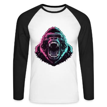 Tête de gorille furieux en style pop art - T-shirt baseball manches longues Homme - blanc/noir - Devant - Nik (191cm)