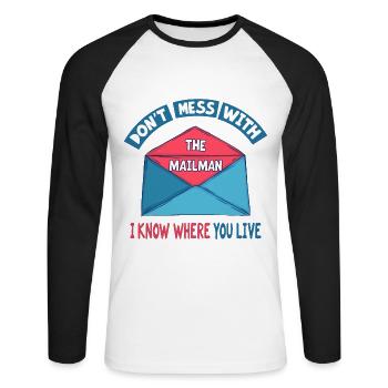 Lustiger Spruch für Postboten - Unisex Baseballshirt langarm - Weiß/Schwarz - Vorne - Nik (191cm)